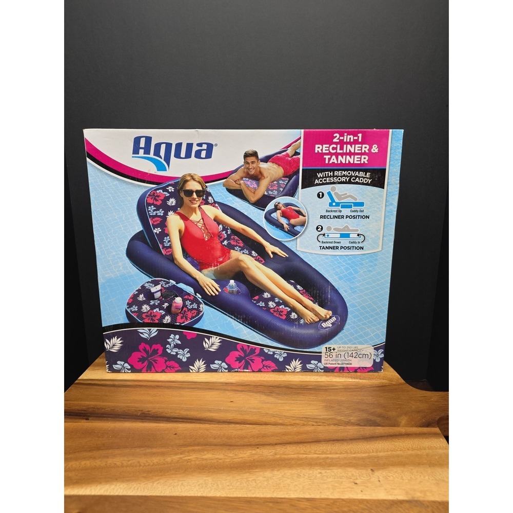 Aqua 2-in-1 Recliner & Tanner Inflatable Pool Lounger Float w/ Removeable Caddy